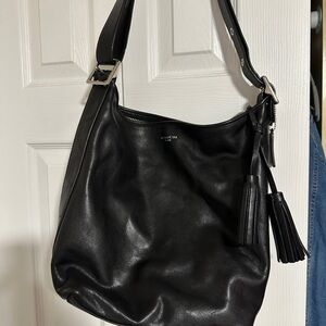Coach Black Leather Shoulder Hobo with Tassel